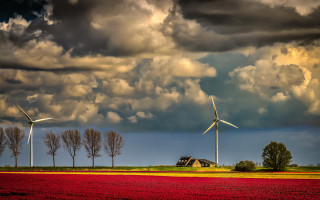 Field house wind turbines cloudy - free flowers wallpaper for desktop
