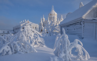 Snowy landscape church trees building - arkhip kuindzhi free wallpaper