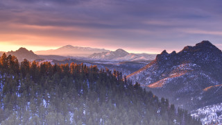 Mountain forest sunset clouds cityscape - crepuscular free wallpaper
