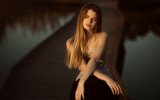 Woman dock lake bridge portrait - artur tarnowski free wallpaper