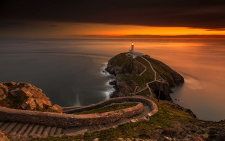 Lighthouse cliff stairway sunset cloudy - a stairway free wallpaper for desktop