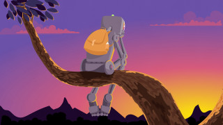 Robot tree branch helmet backpack - les automatiste free wallpaper