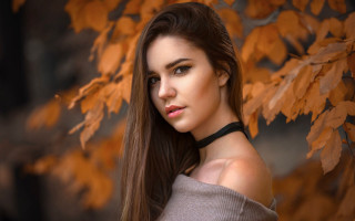 Woman long hair choker autumn 2 - free portrait wallpaper for desktop