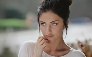 Woman bun white shirt blue 2 - charlotte harding free wallpaper