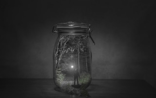 Person jar light table dark 3 - liminal space free wallpaper