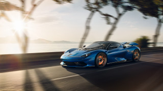Blue sports car ocean road - the sun free wallpaper for desktop