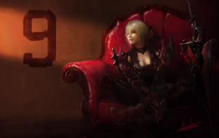 Woman red chair sword number9 - a red chair free wallpaper