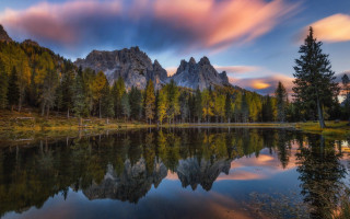 Mountain reflection sunset lake forest - a colorful sky free wallpaper