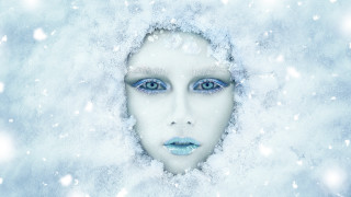 Blue eyes white makeup snow - behind her free wallpaper