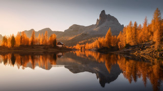 Mountain lake autumn forest sunset 2 - the other side of the lake free wallpaper