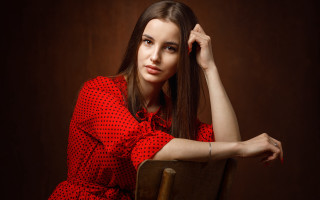 Woman red dress chair portrait - a chair free wallpaper