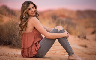 Desert sunset woman blonde barefoot - drew tucker free wallpaper