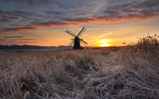 Windmill field sunset clouds arts - a windmill in a field free wallpaper