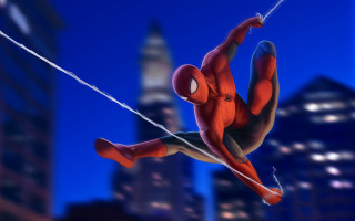 Spiderman citynight skyline hero movement - the air in front free wallpaper
