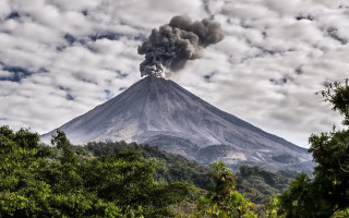 Volcano smoke cloudy sky forest - photo free wallpaper