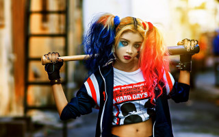 Cosplay baseballbat blondebluehair gloves stadium - holding free wallpaper for desktop