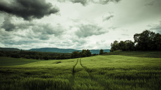 Stormy mountain field path cloudy - a mountain in the distance free wallpaper