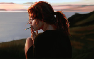 Woman smoking sunset water figurate - a woman smoking free wallpaper
