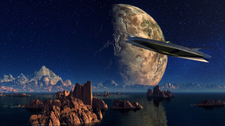 Futuristic space station mountain moon - sci fi fantasy free wallpaper