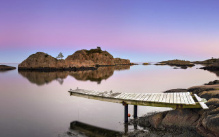 Dock lake rocks purple sky - pastel color palette free wallpaper for desktop