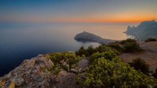 Lake cliff trees sunset mountain - a cliff in the background free wallpaper