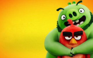 Angry birds hugging yellow background - angry bird free wallpaper