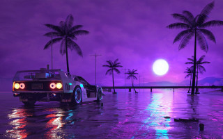 Flooded parking lot car night - outrun free wallpaper for desktop