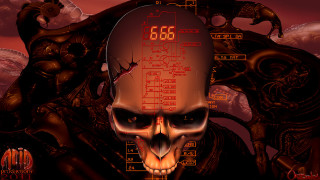 Skull clock red background timepiece - biomechanical free wallpaper for desktop