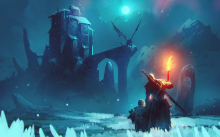 Man candle castle ice forest - andreas rocha free wallpaper for desktop