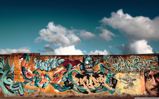 Graffiti wall sky background clouds - graffiti paint free wallpaper
