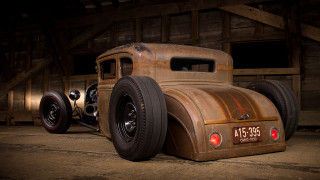 Rusty antique car barn 3d - a barn free wallpaper