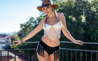 Woman bikini hat posing railing - alex grey free wallpaper