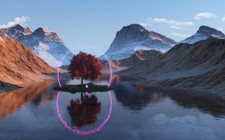 Tree pink circle lake mountains - a pink circle free wallpaper