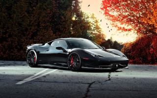 Black sports car autumn leaves 3 - orange leaf free wallpaper for desktop
