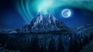 Mountain fullmoon forest lake space - a forest below free wallpaper