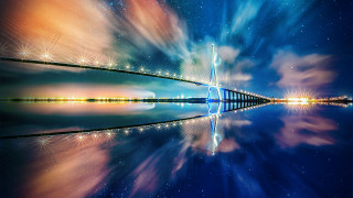 Bridge water stars reflection space - bian jingzhao free wallpaper