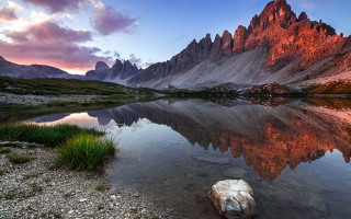 Mountain lake rock sunset forest - beautiful landscape free wallpaper for desktop