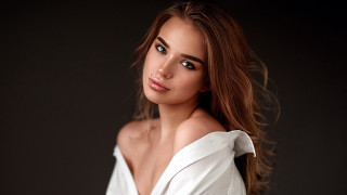 Woman white shirt hair wind - free portrait wallpaper for desktop