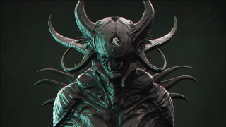 Demon statue helmet horns glowing - zbrush free wallpaper