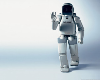 Robot waving hand blue background 2 - a blue background behind free wallpaper