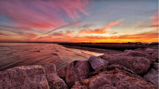 Sunset beach rocks water person 2 - rock and water free wallpaper