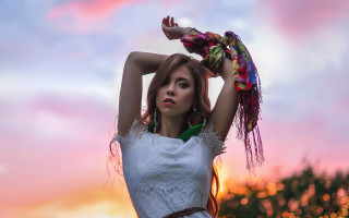 Woman white dress holding hair - fauvism free wallpaper