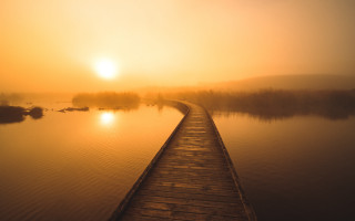 Dusk dock boat sky mountains - a long dock free wallpaper