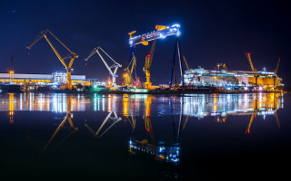 Harbor cranes night citylights ferriswheel - deconstructivism free wallpaper