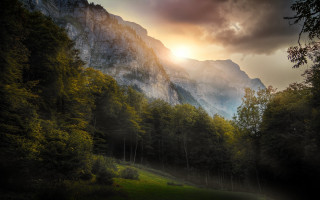 Mountain forest lake sunset clouds 2 - a dark cloud in the sky free wallpaper