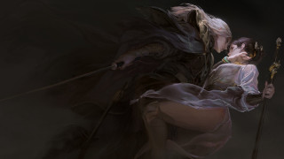 Woman white dress man black 7 - a long white beard free wallpaper