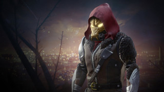 Red hoodie man forest city - a red mask free wallpaper