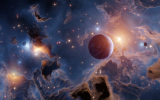 Space planet starfield aurora moon 2 - a group of planets free wallpaper for desktop