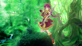Girl forest sword green background - official art free wallpaper for desktop