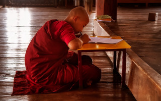 Monk writing fang congyi indoors - a pen free wallpaper
